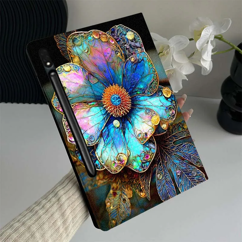 

Colorful Enamel Flower Brooch Tablet Case For Samsung Galaxy Tab S7 S8 S9 S10 FE Lite Gift