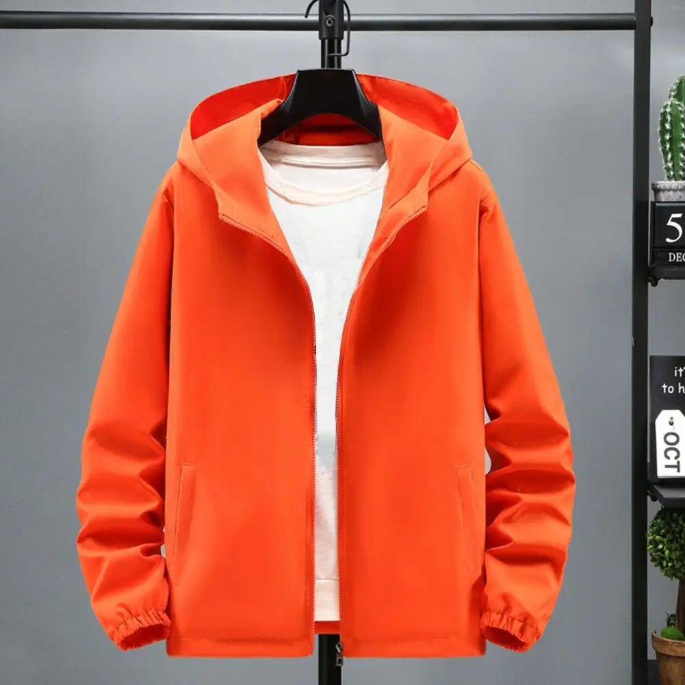 

Men Windbreaker Long Sleeve Ultra-Light Coldproof Spring Autumn Hooded Pockets Solid Color Jacket Coat Trench Coat for Work