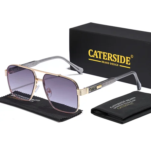 Imagen 2 del producto CATERSIDE tendencia gafas de sol cuadradas con montura grande para hombre, gafas de sol de Metal con parte superior plana y doble puente, gafas de sol Cp Core insertar pierna, gafas de viaje