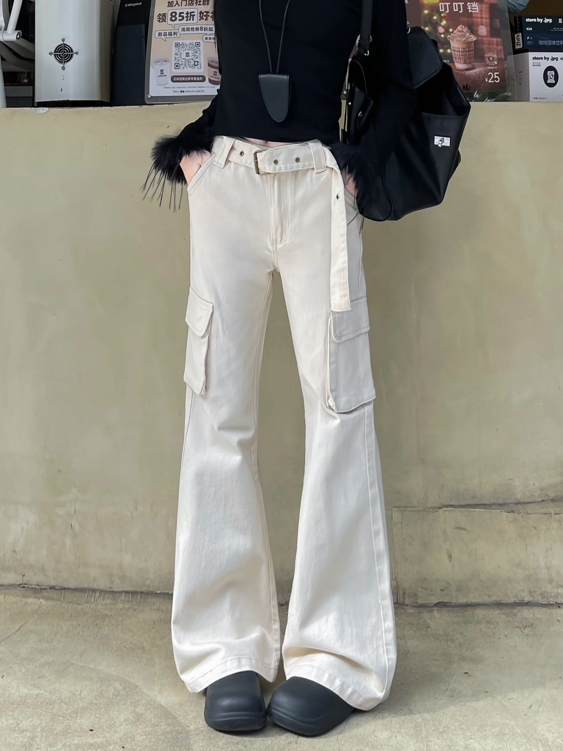 Women's White Cargo Baggy Jeans Y2K Japanese Harajuku Streetwear 2000s Style High Waist 90s Wide Leg Jeans Clothing 2025