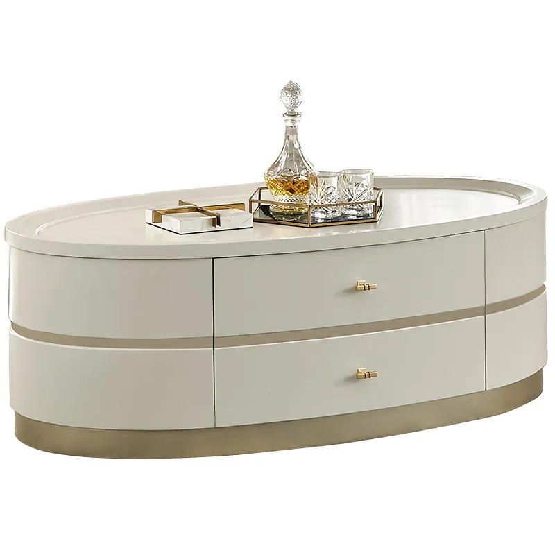 

New American light luxury solid wood coffee table modern simple living room combination furniture champagne gold oval tea table