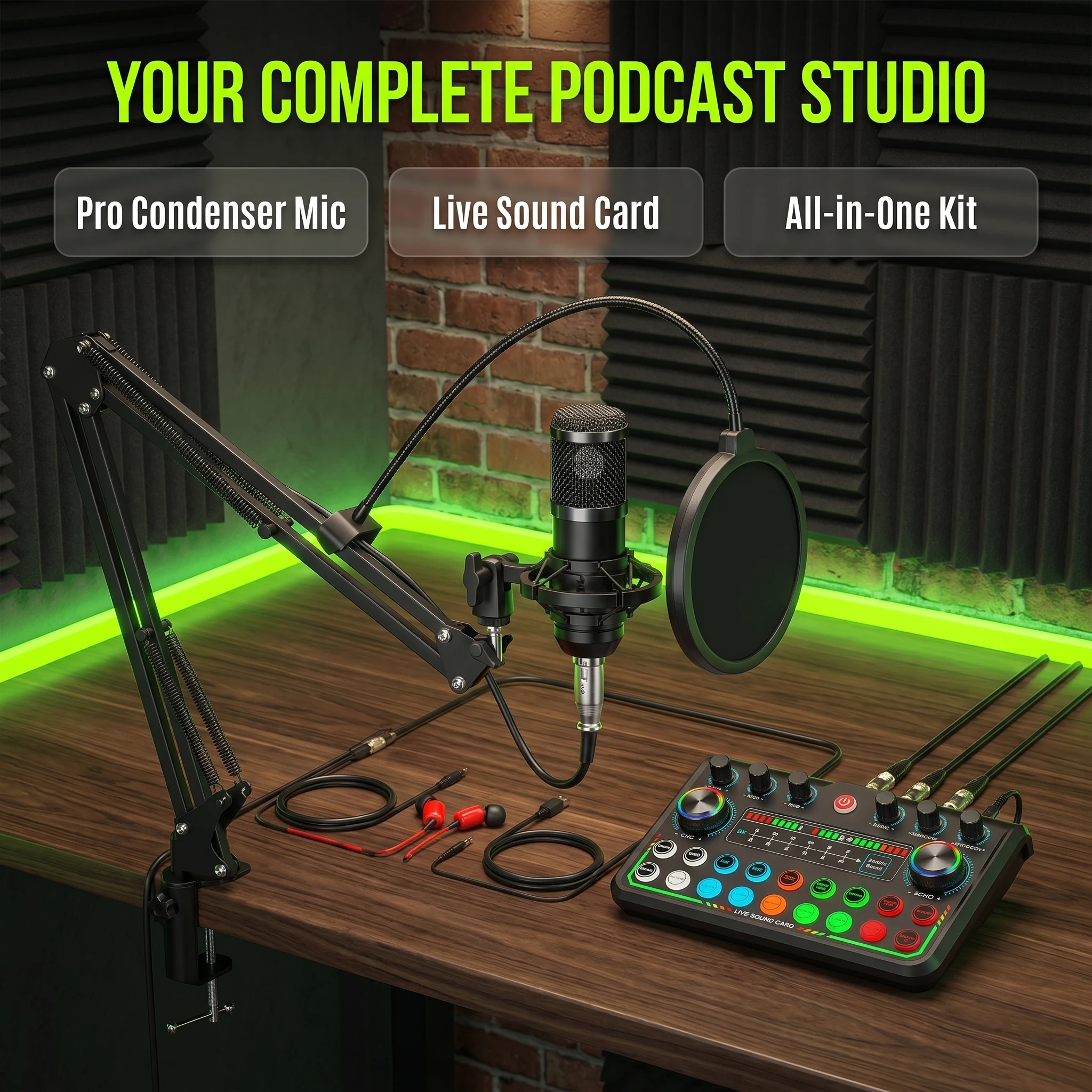 External Sound Card Mixer Microphone Set,Professional Live Streaming Audio Mixer,Multiple Sound Effects&Voice Changing Functions