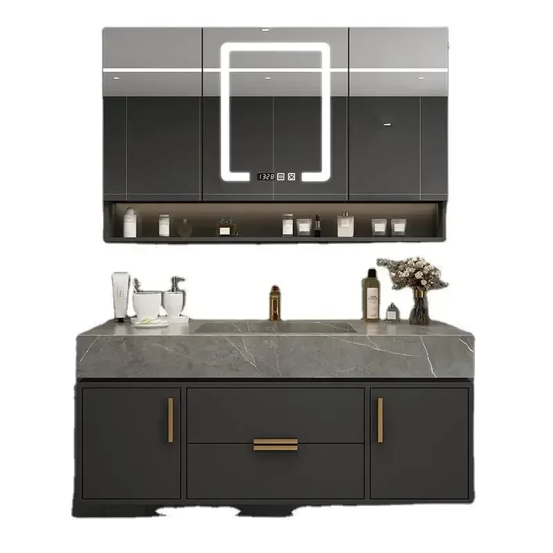 Rock Board Bathroom Cabinets Simple Modern Washbasin Smart Mirror Cabinet Bathroom Toilet Table Vanity Furniture