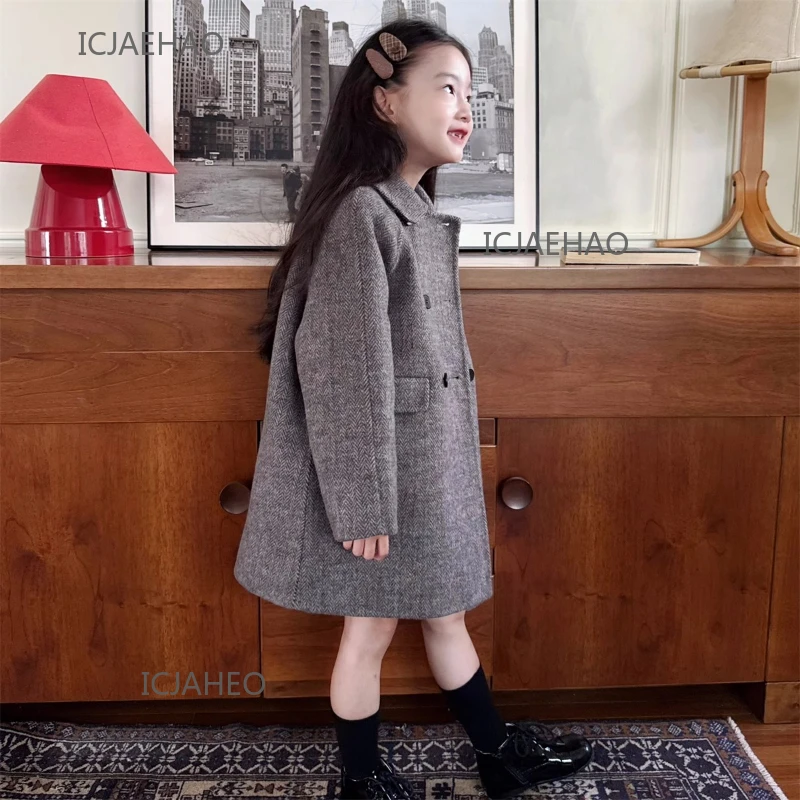 

Teen Girl Clothes 2025 Children Wool Double Faced Girls Double Outerwear Matching Kids Costumes Breasted Coats Handmade Winter