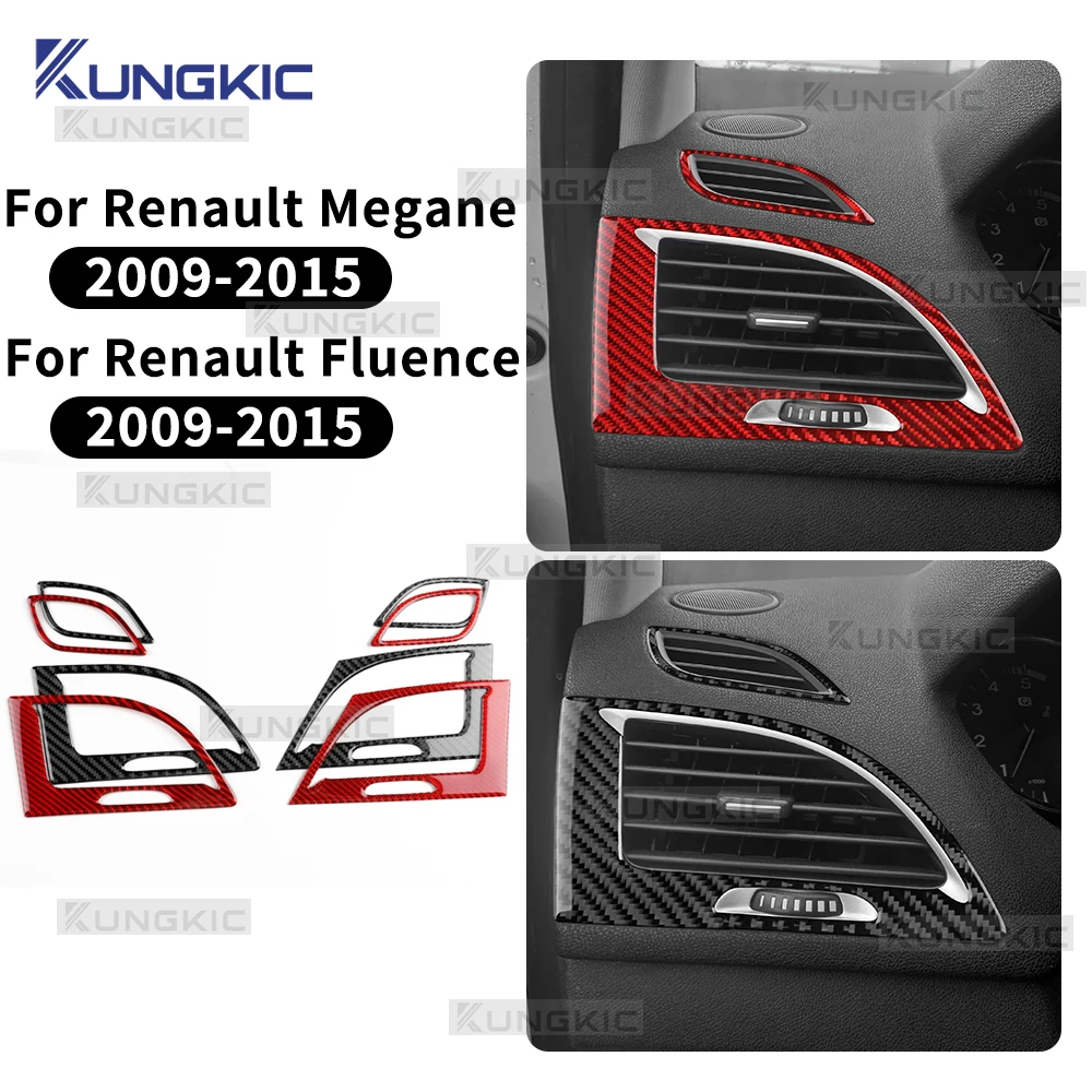 Car Both Side Air Outlet Trim For Renault Fluence Megane 3 RS 2009 2010 2011 2012 2013 2014 2015 Real Soft Carbon Fiber Sticker