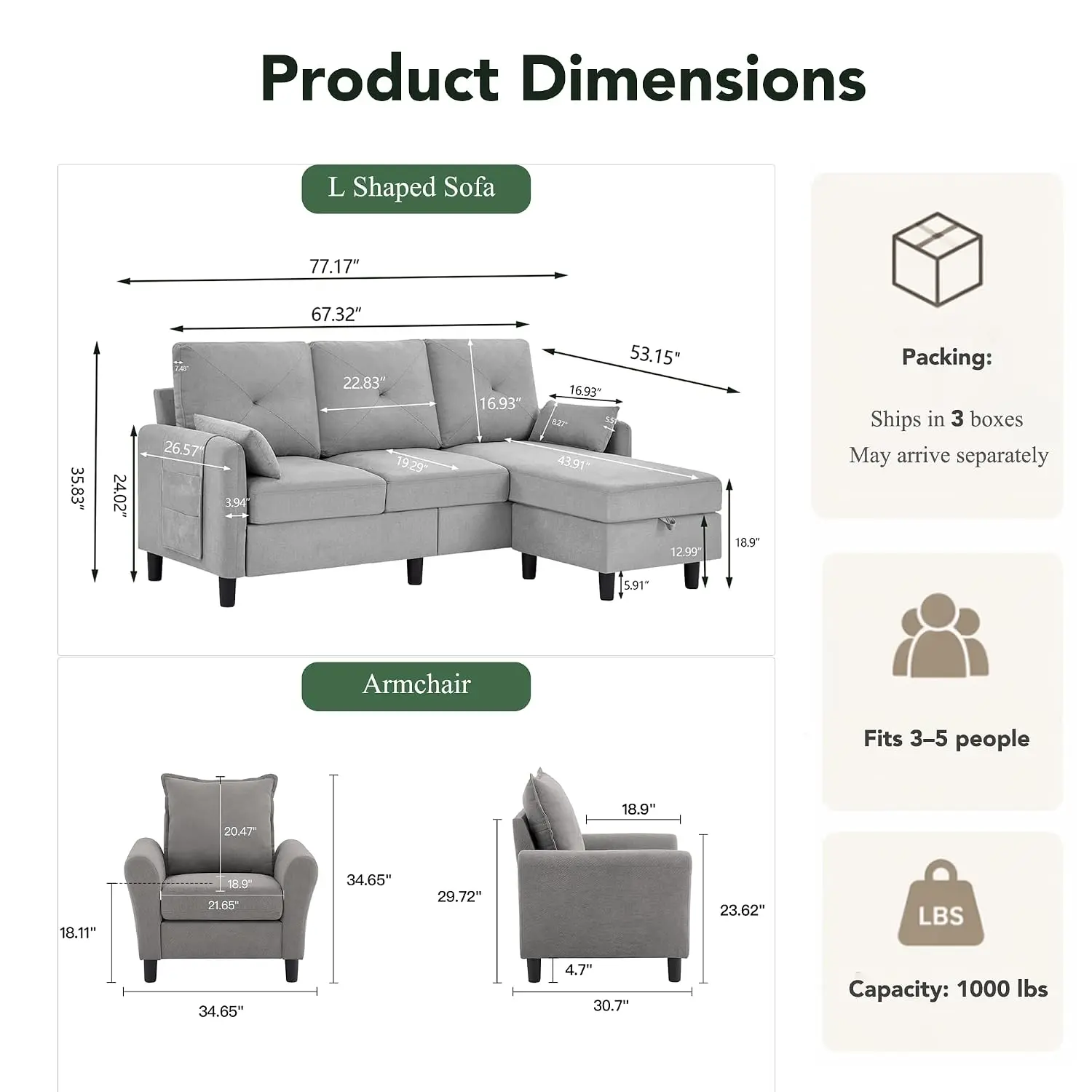 Convertible Sectional Sofa, 77