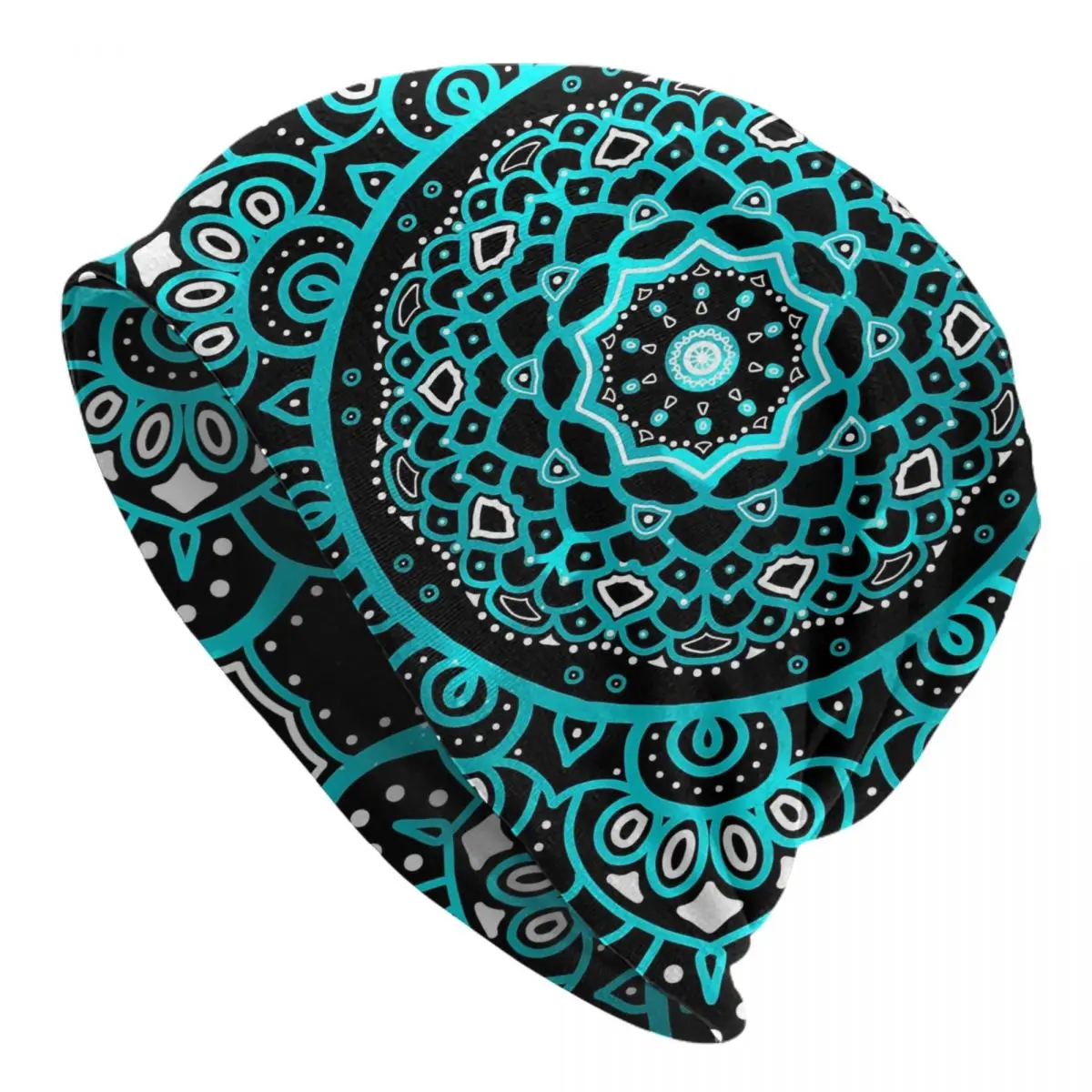 Blue White Mandala Bonnet Hats Retro Floral Print Beanie Hats Graphic Knitting Hat Spring Trendy Adult Unisex Gym Elastic Caps