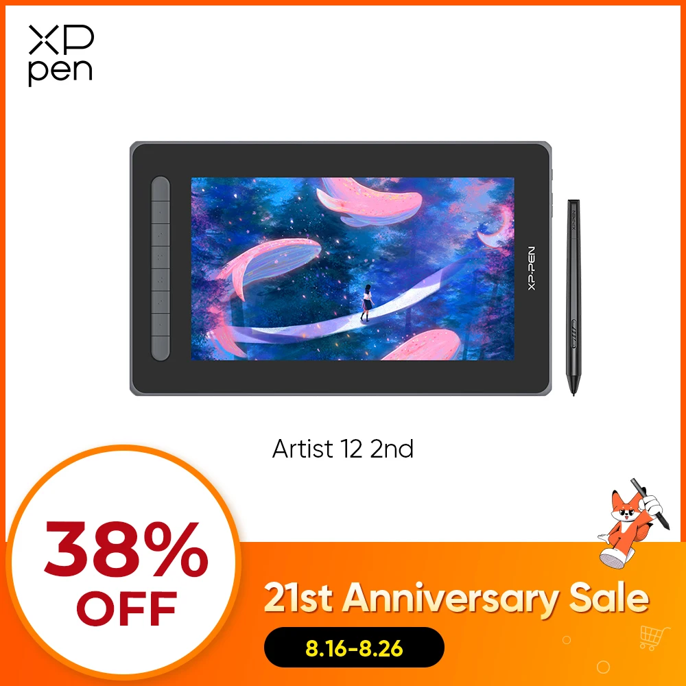 XPPen Artist 12 2. Generation Grafiktablett-Monitor mit 127% sRGB, 8 Schnelltasten, 12-Zoll-Stift-Display, Unterstützung für Android, Windows, Mac