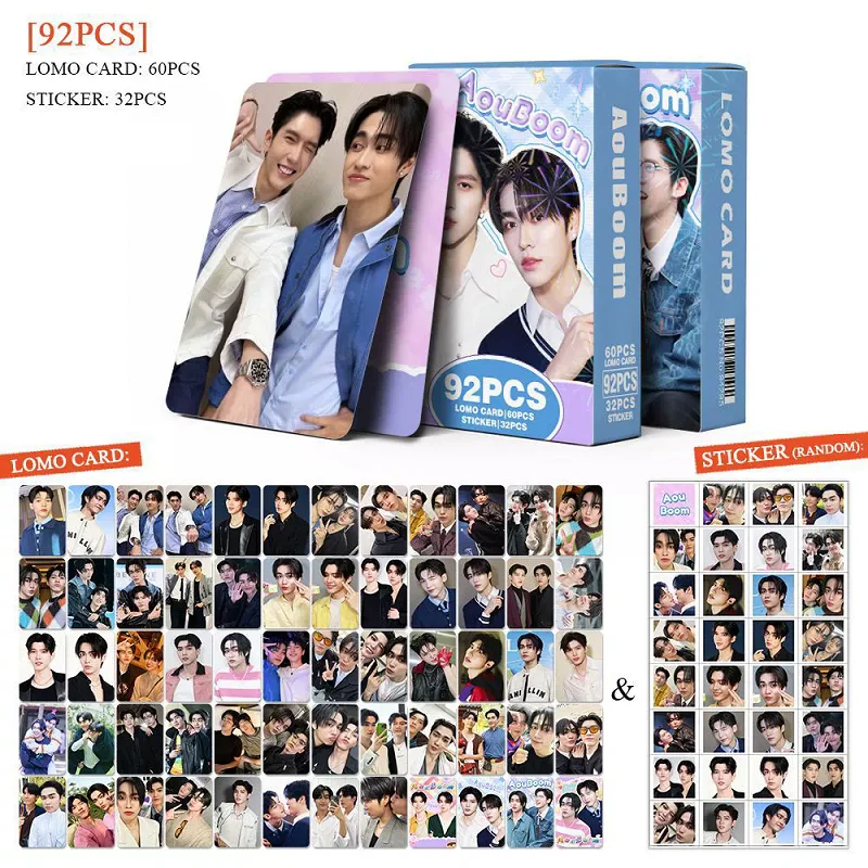 92PCS Thai Drama CP AouBoom Photo Cards Set - Aou & Boom Characters Collectible LOMO Cards with Mini Stickers