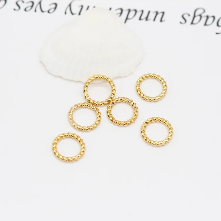 20PCS Jewelry Making Connector Ring 14k Gold Color Plated Round Twist-Style Closed Ring Findings DIY Necklace Earring Components