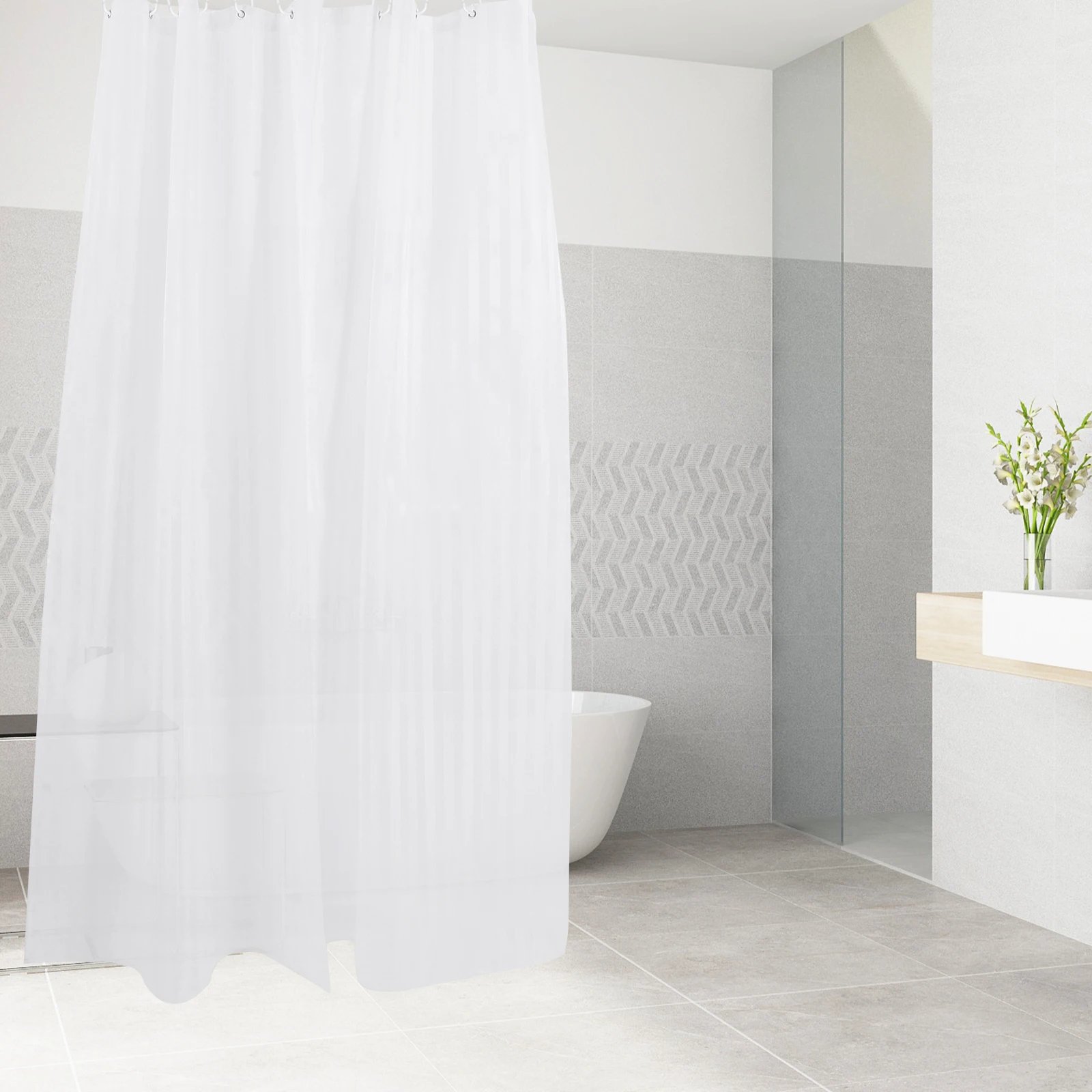 

Curtains Waterproof Shower Bathroom for Hotel with Hook Style White Cloth Liner Washable