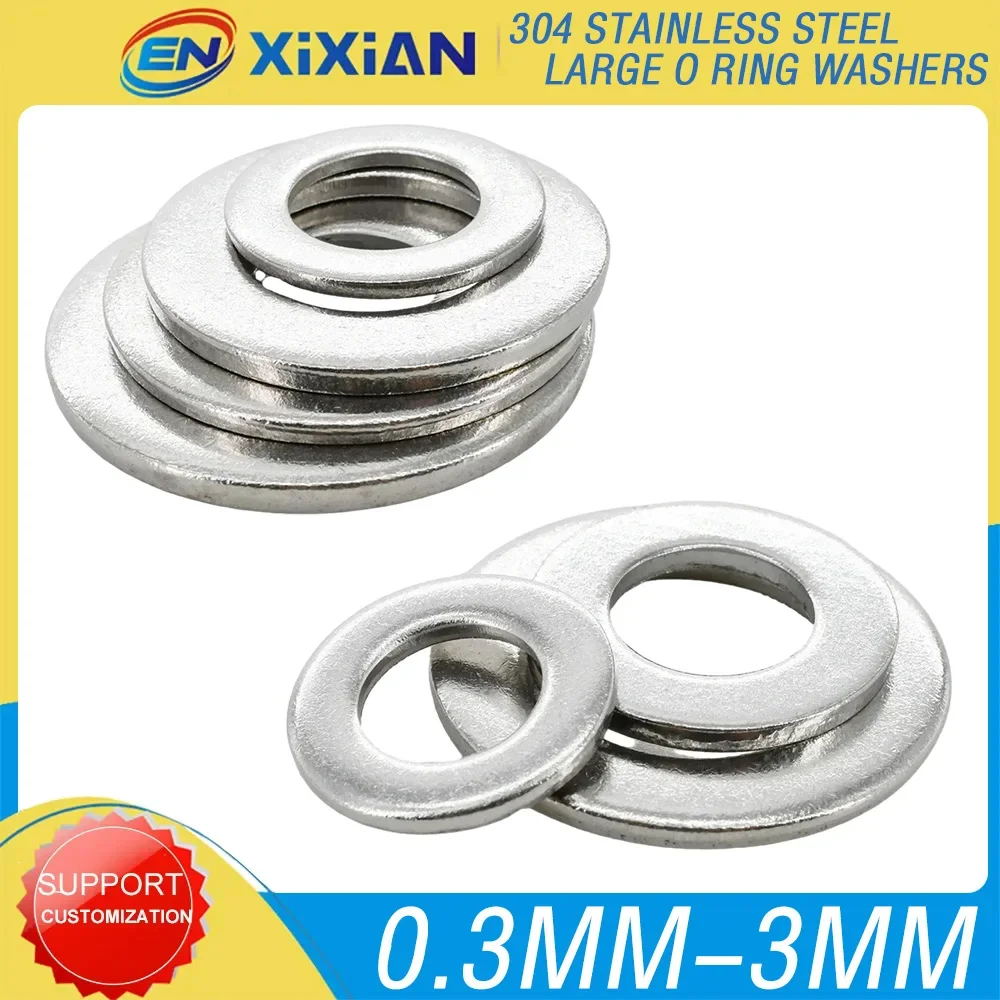 304 Stainless Steel Large O Ring Gasket DIN9021 Flat Washers Metalworking Smooth Spacers Thickness 0.3mm 0.5mm 0.8mm 1mm 2mm 3mm