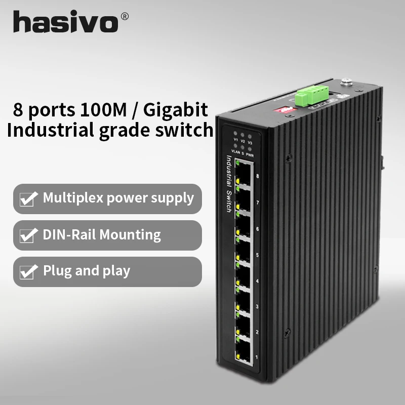 Unmanaged Industrial 8 Port PoE Or without  PoE Switch with 100M and 1000M Rj45