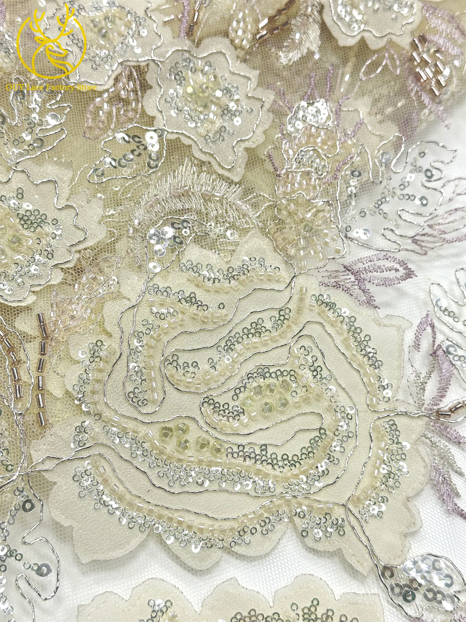 Modische Elegante Französische Brautkleid-Spitze mit Stickerei und Perlen 2026 Hochwertige Nigerianische Afrikanische Pailletten-Spitze für Hochzeitskleider – Detail 16