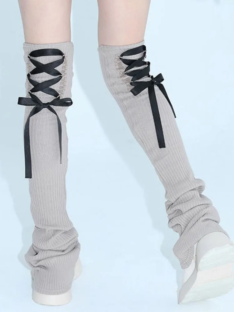 New Women Y2k Aesthetic Lolita Leg Warmers Japanese Ankle Warmer Knee High Bandage Foot Cover Solid Autumn Streetwear Cosplaly