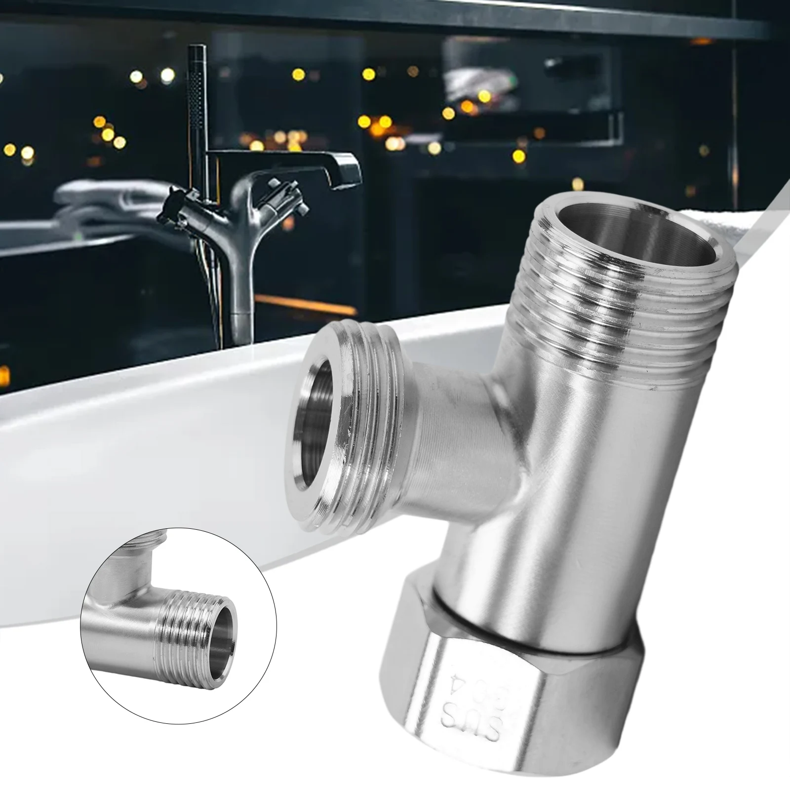 

Stainless Steel G1/2 T Adapter with Three Openings for Bidet Tank Hose and Shower Components Water Flow Splitting