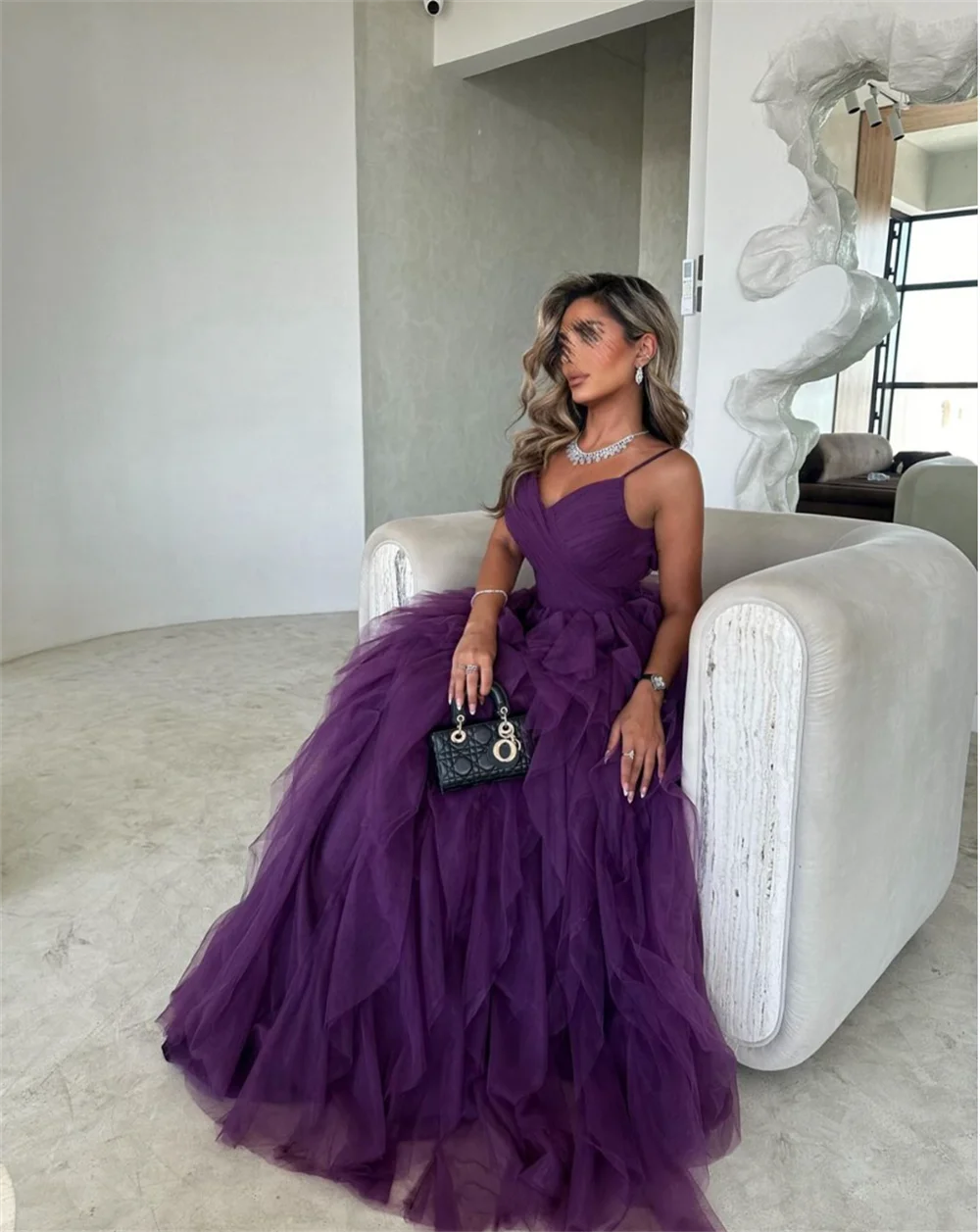 Annie Purple Elegant Wedding Dress Tulle Fluffy Layering Prom Dresses Arab Ladies Formal Occasions Bespoke Occasion Dresses