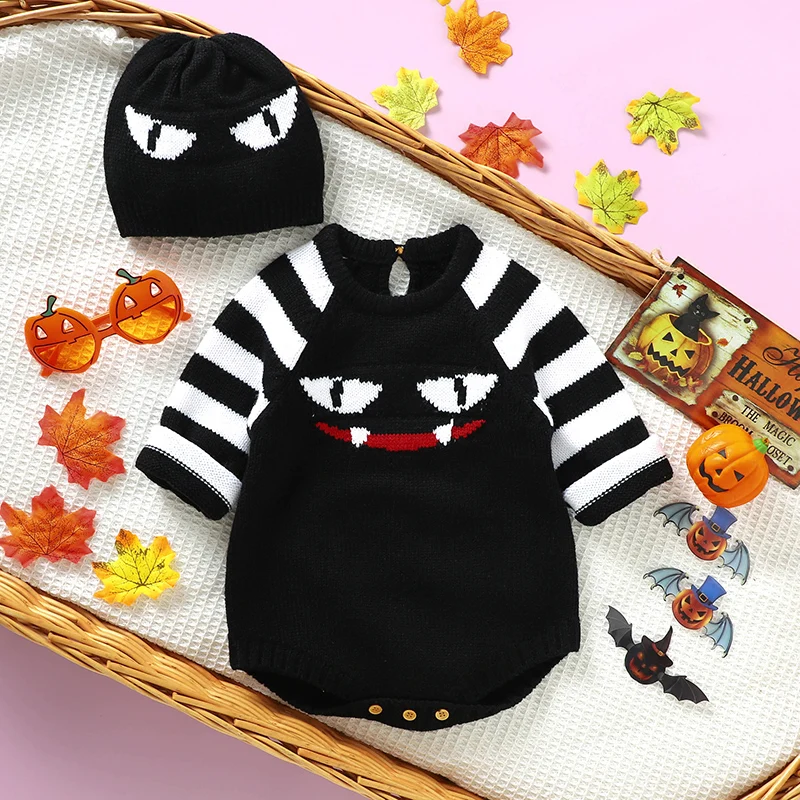 

Newborn Baby Halloween Onesie Jumpsuit Long Sleeve Crew Neck Knit Infant Kids Boys Girls Bodysuits One Piece Children Wear 0-18m