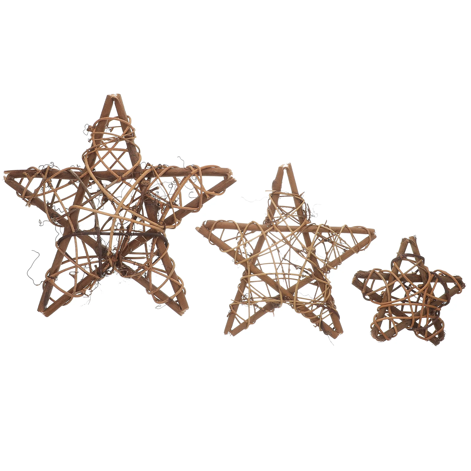 3 Pcs Rattan Star Wreath Craft Material 10cm 15cm 20cm Vine Garland Circle Home Decor Holiday Christmas Party Wedding