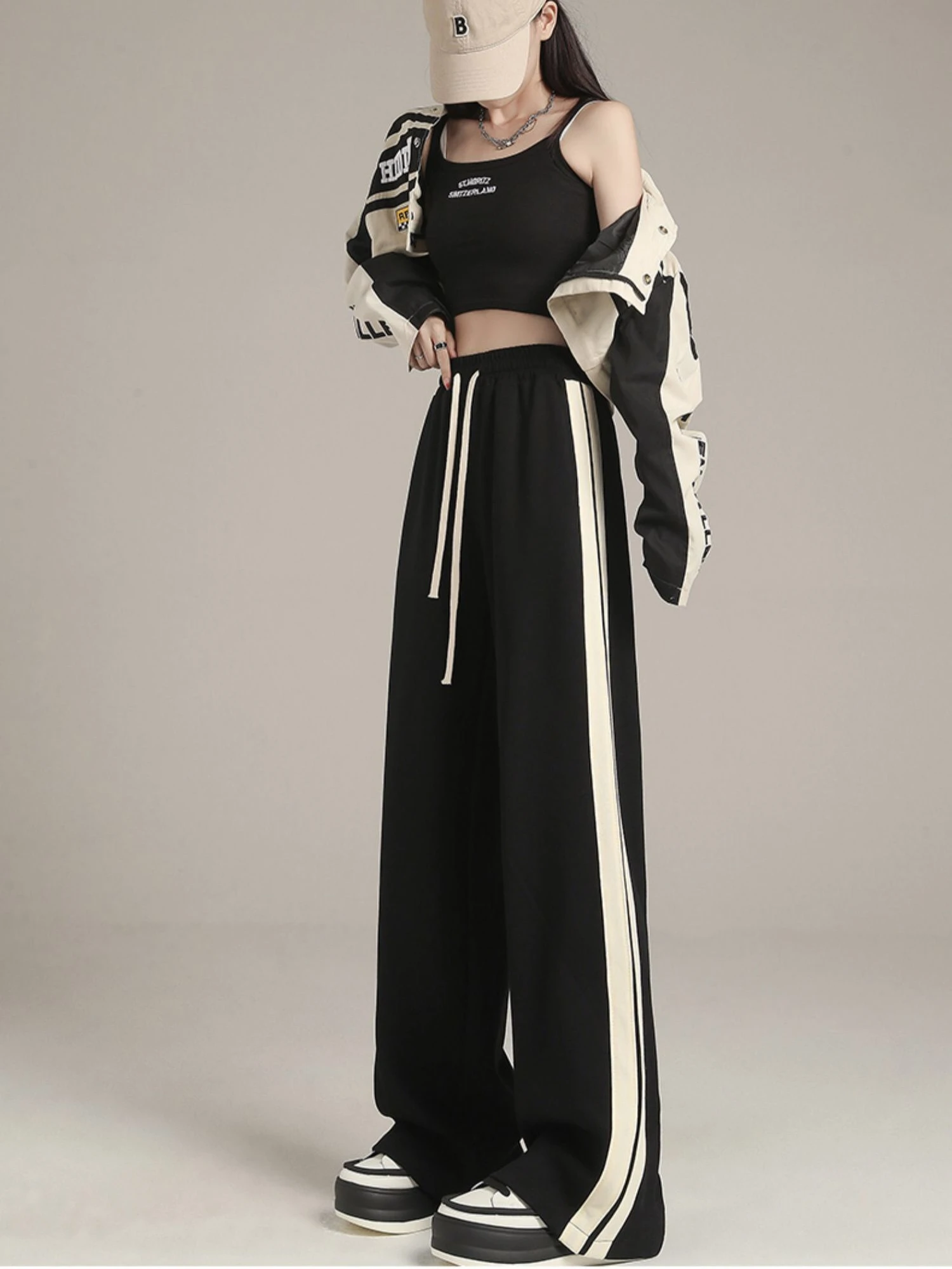 High Waist Loose Women's Sports Pants Korean Style Straight Leg Casual Trousers Student Fashion plus Size Slimming Pants