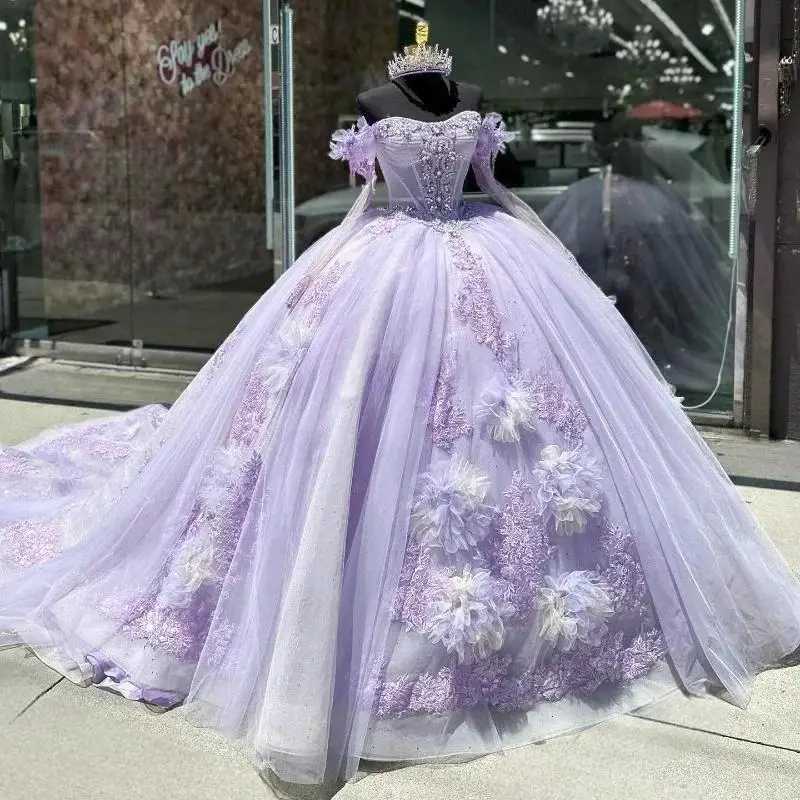 

Glamorous Lilac Ball Gown Quinceanera Dresses With 3D Appliques Sweet 16 Dress Vestido De 15 Quinceañera customized