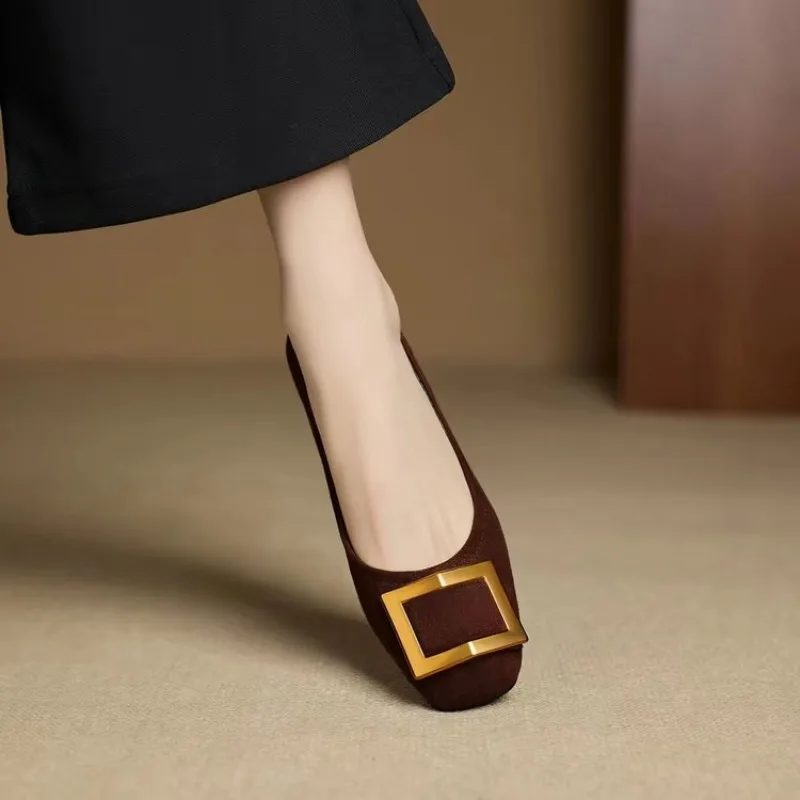 Flat Shoes Women's 2026 Spring Autumn New Square Toe Korean Style Shallow Mouth Scoop Shoes  Women