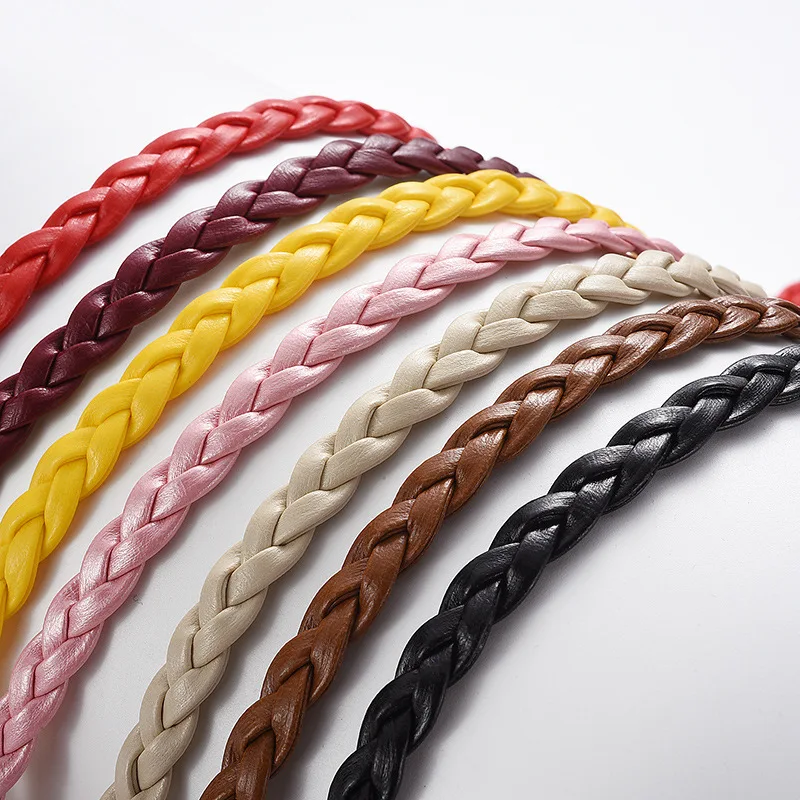 0.8x110cm PU Leather Braided Thin Belt For Women Dress Shirt Pants Decorative Girdles Strap Gold Pin Buckle Female Waistband