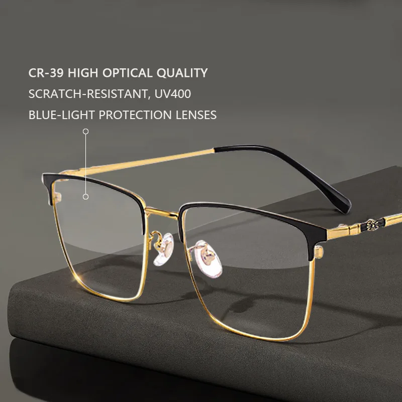 Ultra-Thin  Reading Glasses for Men, Full Rim Metal Frame,Large Oversized Presbyopic glasses , Anti Blue Ray Magnifying glasses