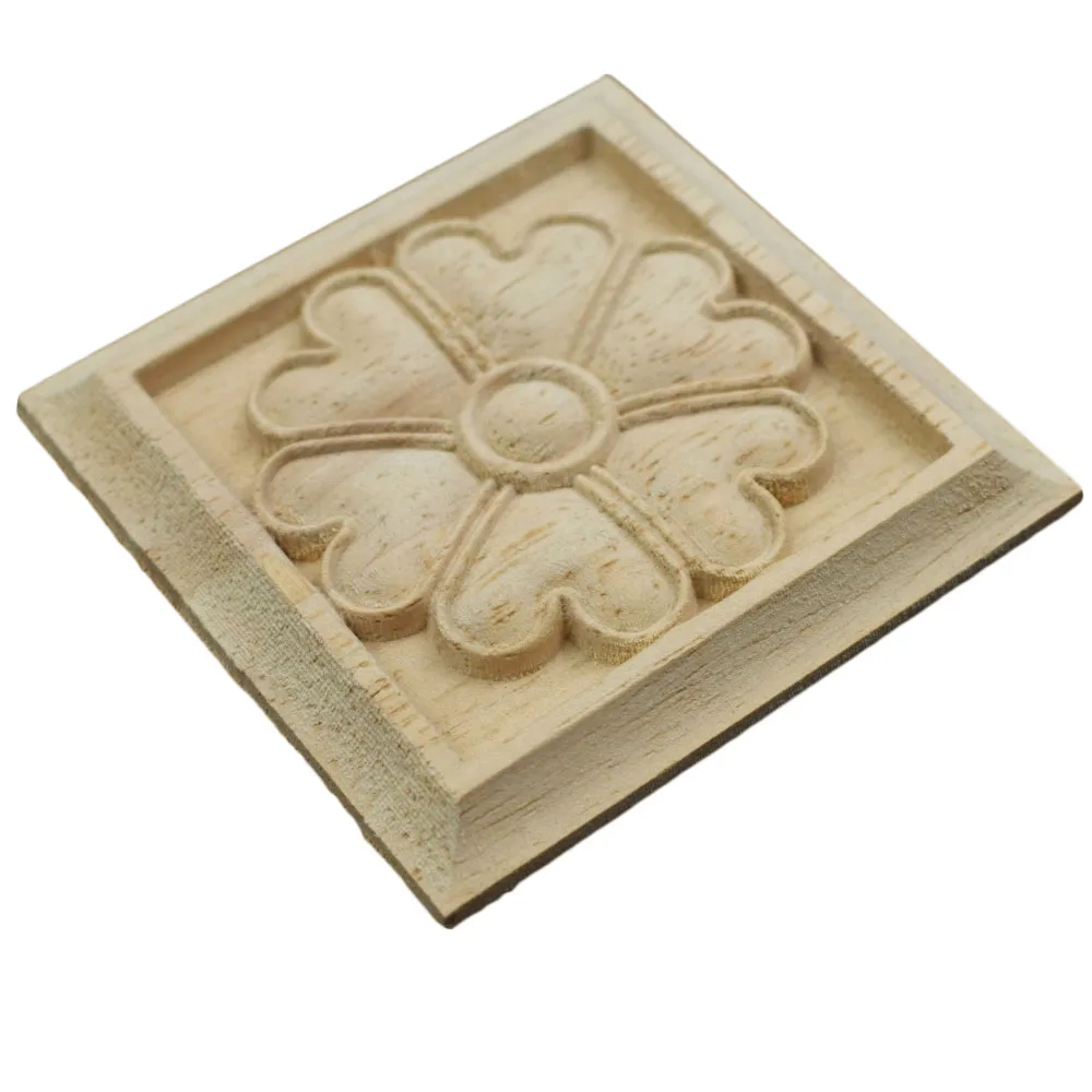 5-40cm Exquisite Classic Rubber Wood Carved Applique Furniture Natural Square Decal Home Decoration Accessories Ornaments