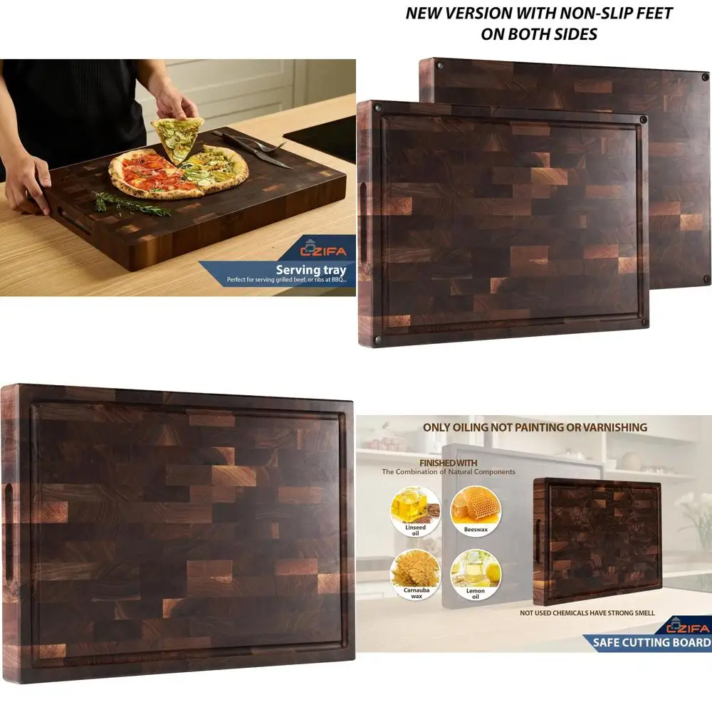 

Разделочная доска для мясника с концом зерна, американский темный орех, 17x12x1,6 кухня, паз для сока, ручки, в подарочной упаковке