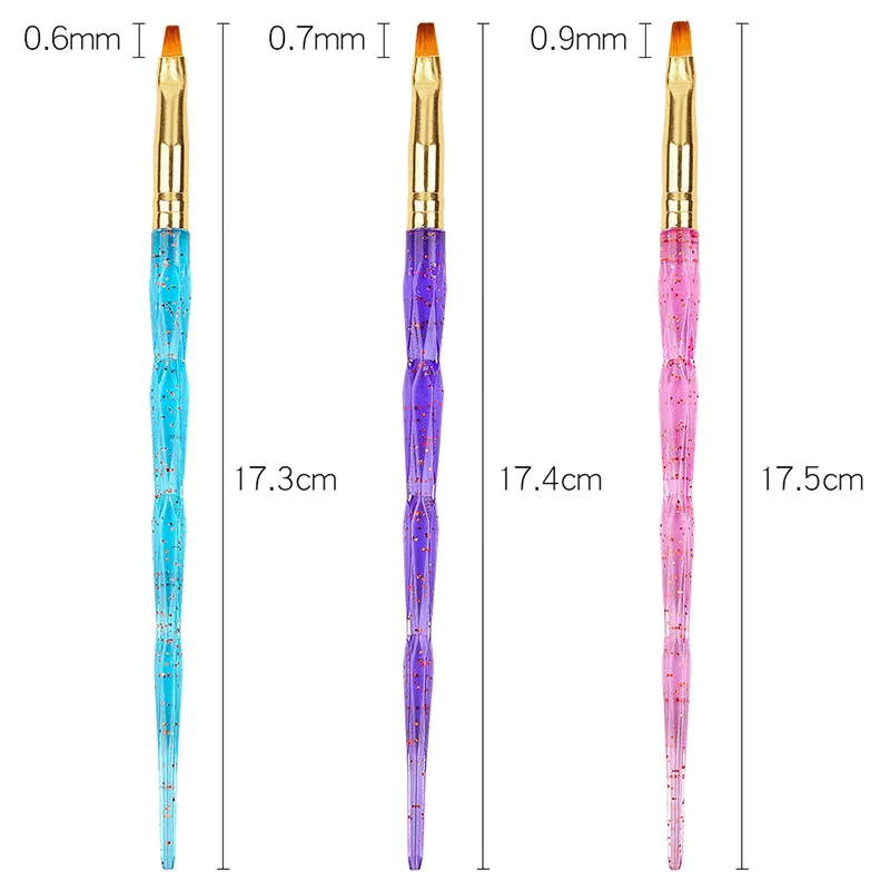 3-częściowy zestaw pędzli do manicure UV Gel Powder Dust Cuticle Acrylic Painting Pink Blue Handle Flat Pen Nail Art Tools