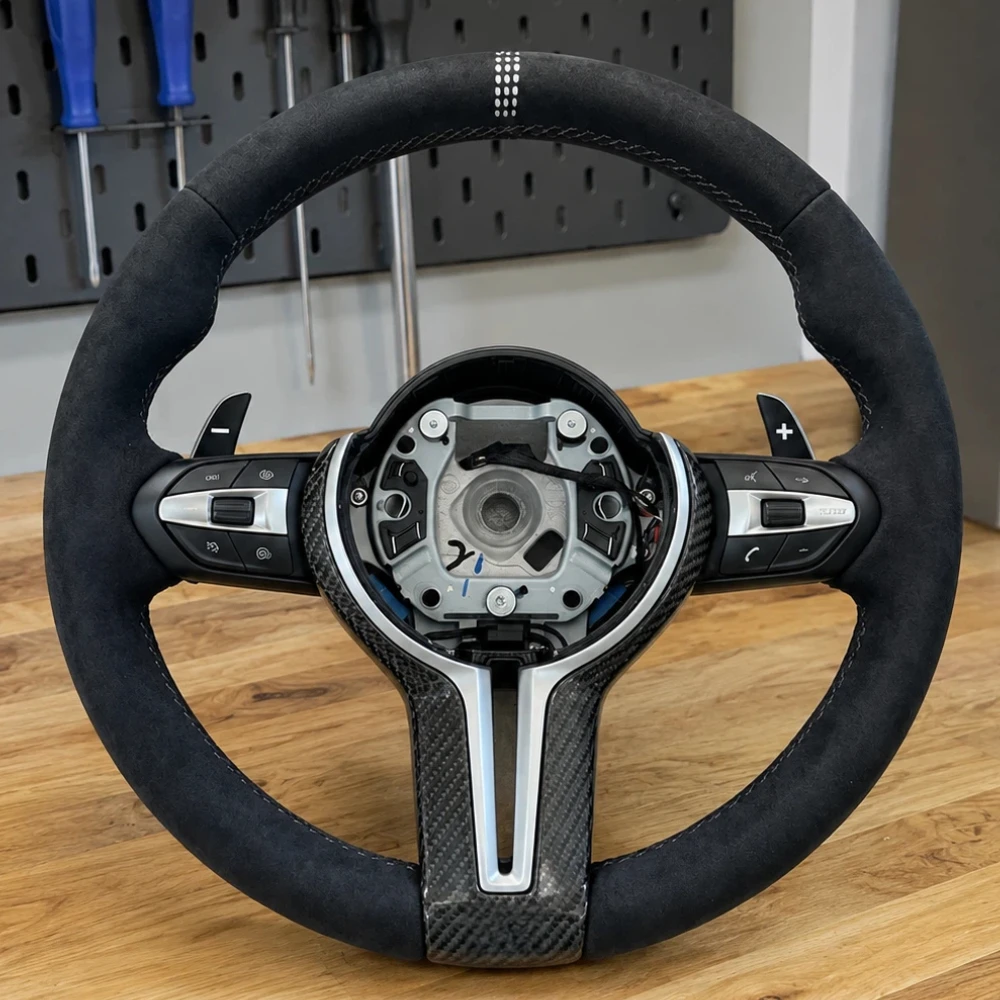 Steering Wheel Custom Suede White Center Mark For BMW F80 M3 M4 F82 F85 F90 X5 F15 F10 F20 F22 F30 F31 M2 F87 M3 E70 E90