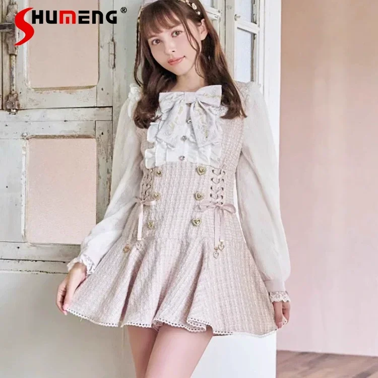 

Japanese style Liz Mine Fake Two-piece Long-sleeved Dress + Shorts Set 2 Piece Sets Womens Lolita Outfits Spring and Autumn