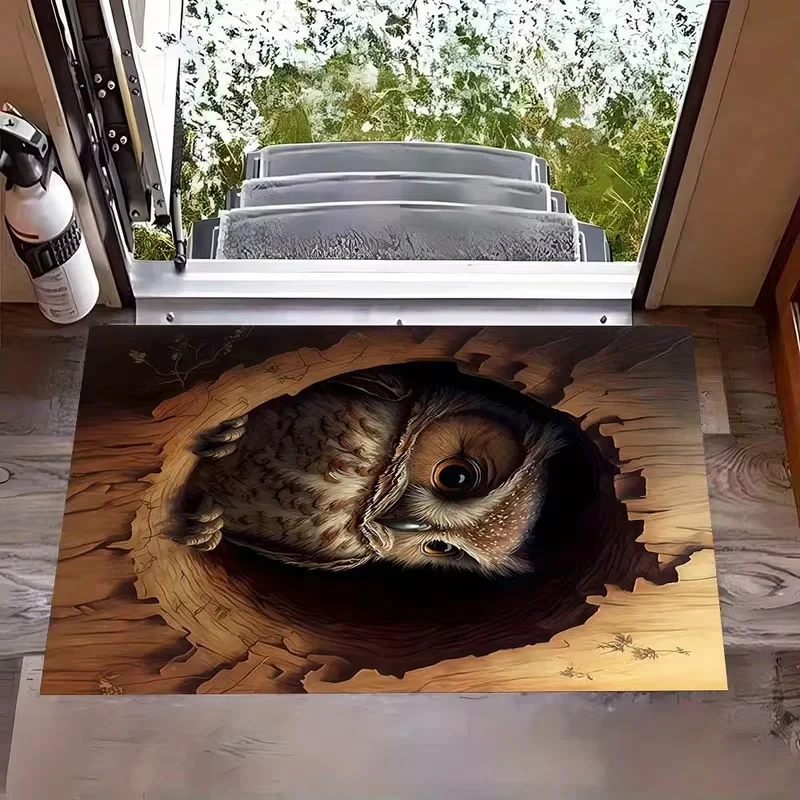 VIKAMA 3D Tree Hollow Rug, Cute Squirrel Pattern Non-Slip Carpet, Cozy Floor Mat for Home Entryway & Living Room Decor