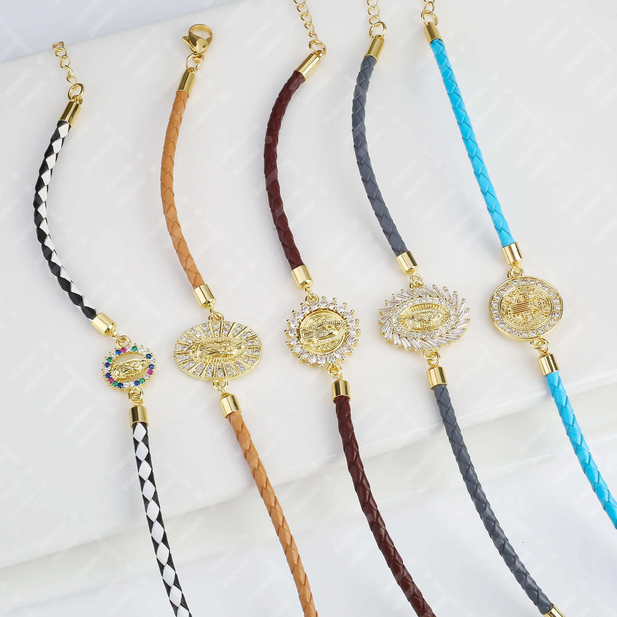 Hochwertige Leder geflochtene St. Jude verstellbare Armband Kristall religiösen Zirkon Schmuck für