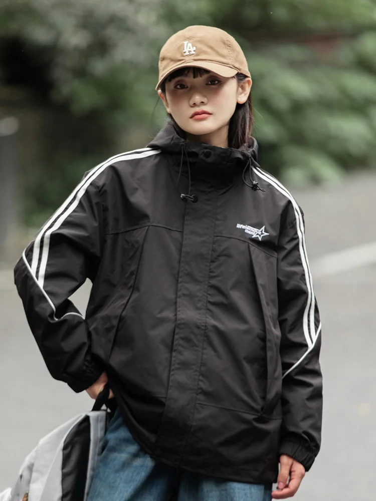 

Водонепроницаемая ветрозащитная спортивная куртка для походов, свободного кроя, из полиэфирного волокна, с длинными рукавами, на молнии, цветная, весна-осень