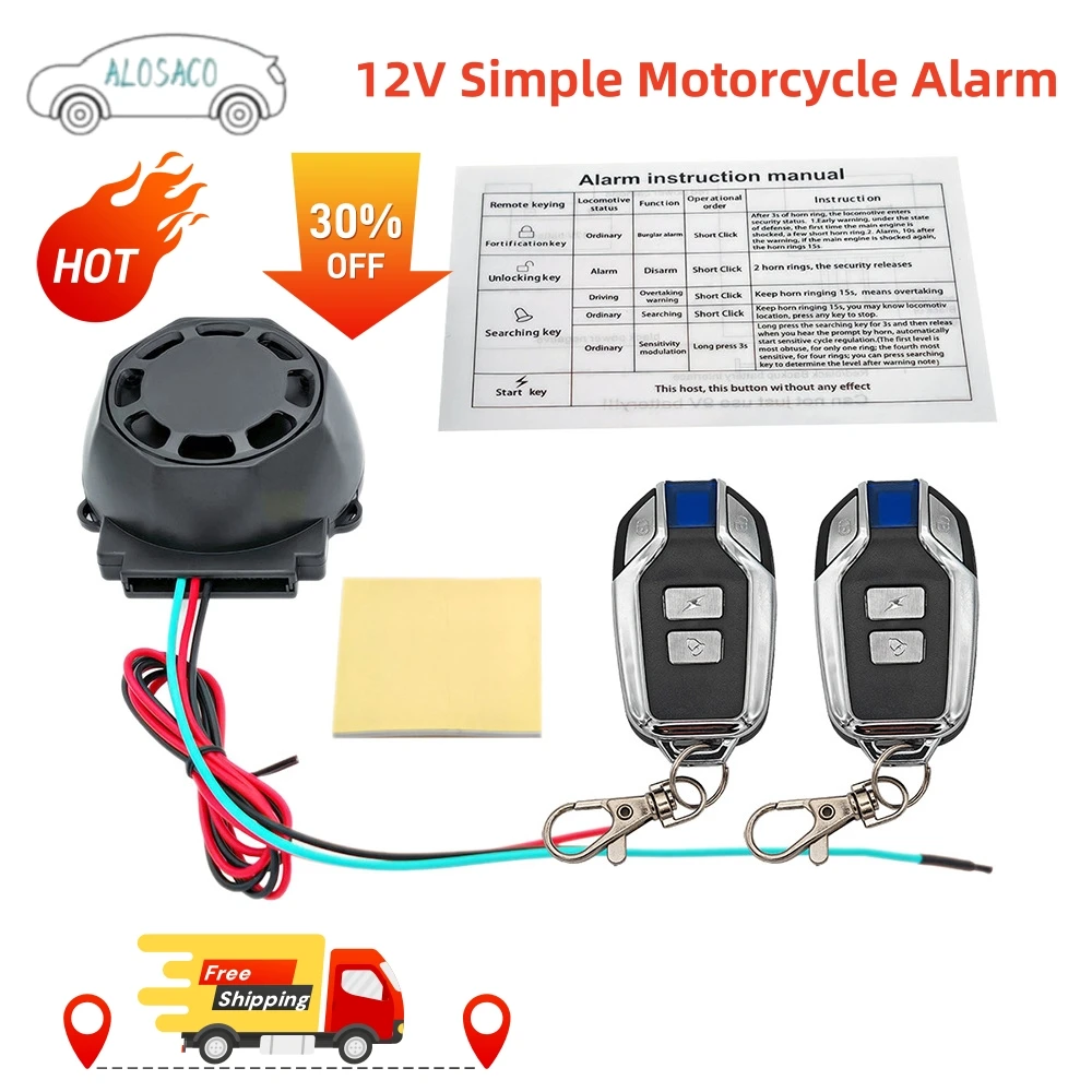 Motorcycle burglar alarm 12V universal vibration alarm system is simple to install a variety of fixed methods Double Flash Funct