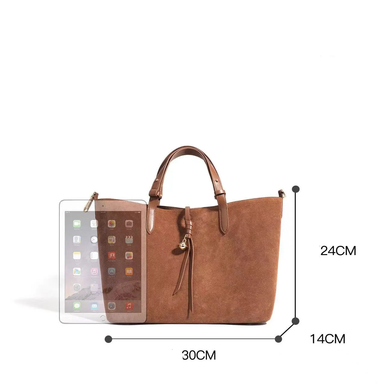 Women\'s Cowhide Frosted Bucket Bags Brown Style Retro Fashion Large Capacity Vegetable Basket Tote Light Luxury Handbag