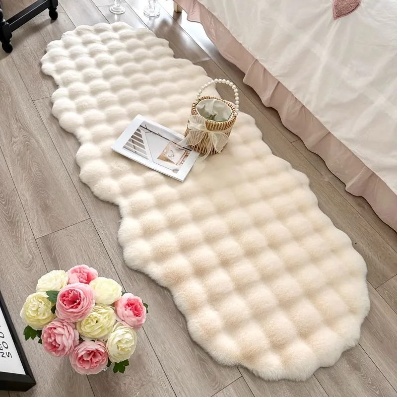 Oval Plush Carpet Soft Imitation Rabbit Fur Mat For Children's Bedside Rug Warm Winter Sofa Chair Cushion Living Room Home Decor