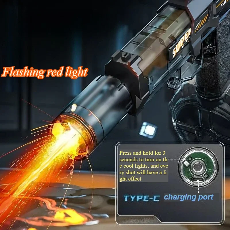 Pistola de água automática brinquedo luz elétrica forte fogo rápido pistola de água spray blaster ao ar livre verão piscina brinquedos para meninos crianças