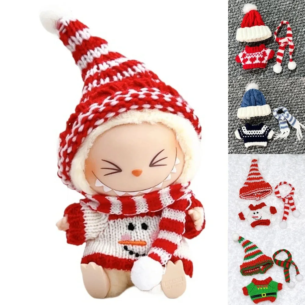 Clothes For labubu Christmas Attire Costume Knitted sweater Dresss set For15/17cm labubu 3.0 V1V2V3 Accessories
