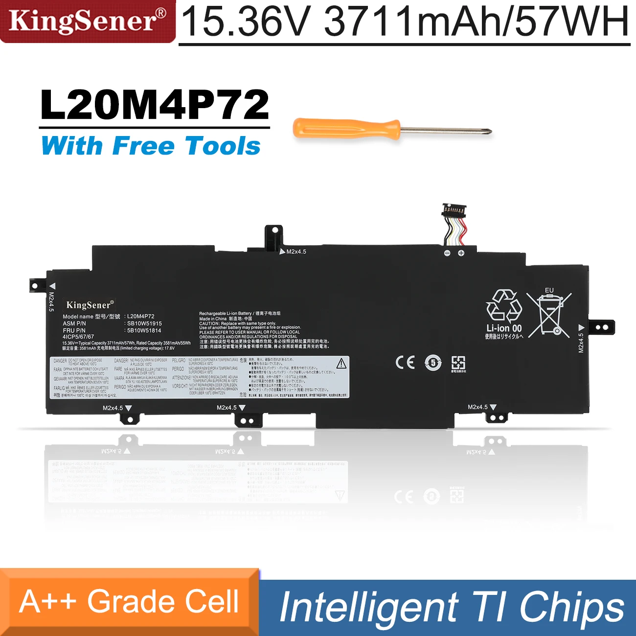 

Kingsener L20D4P72 L20M4P72 15.36V 57WH Laptop battery For Lenovo ThinkPad T14s Gen 2 L20L4P72 L20C4P72 SB10W51915 5B10W51814