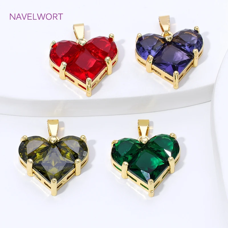 2 Size 18K Gold Plated Brass Heart-Shaped Charms Pendants For Necklace,Clear Crystal Charms For Jewelry Making,DIY Accessories image 3