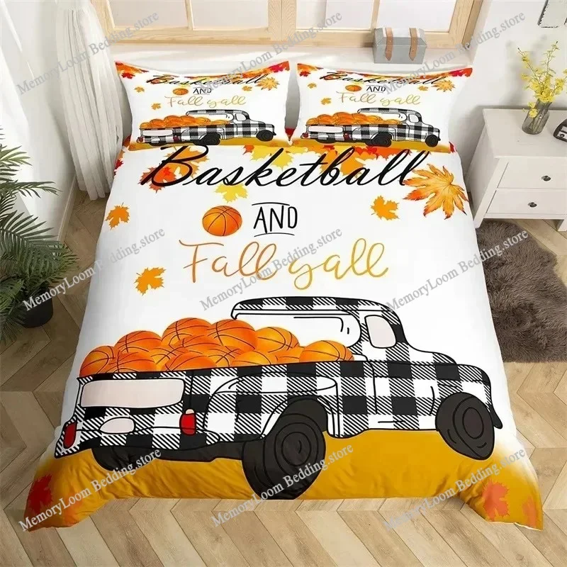 

Happy Fall Y'all Duvet Cover Set Fall Pumpkin Festival Bedding Set Thanksgiving Decor Microfiber Leaves 3D Print Quilt Cover