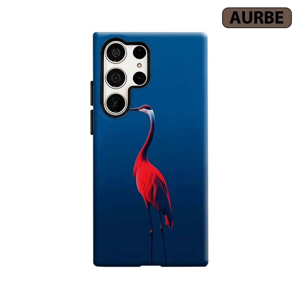 Crimson Crane on Blue Phone Case for Samsung Galaxy S26 S25 Ultra S24 S23 Ultra Plus Shockproof Double Layer Tough Back Cover