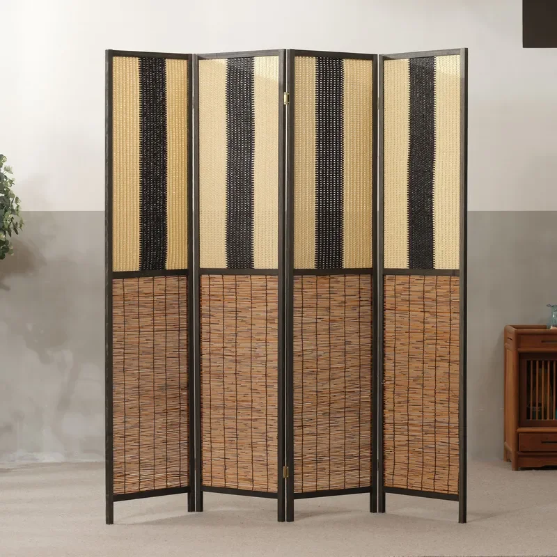 Screen Modern Simple Office Home Entrance Hotel Movable Folding Partition Wall Paper Rattan Weaving Medium Ancient Style