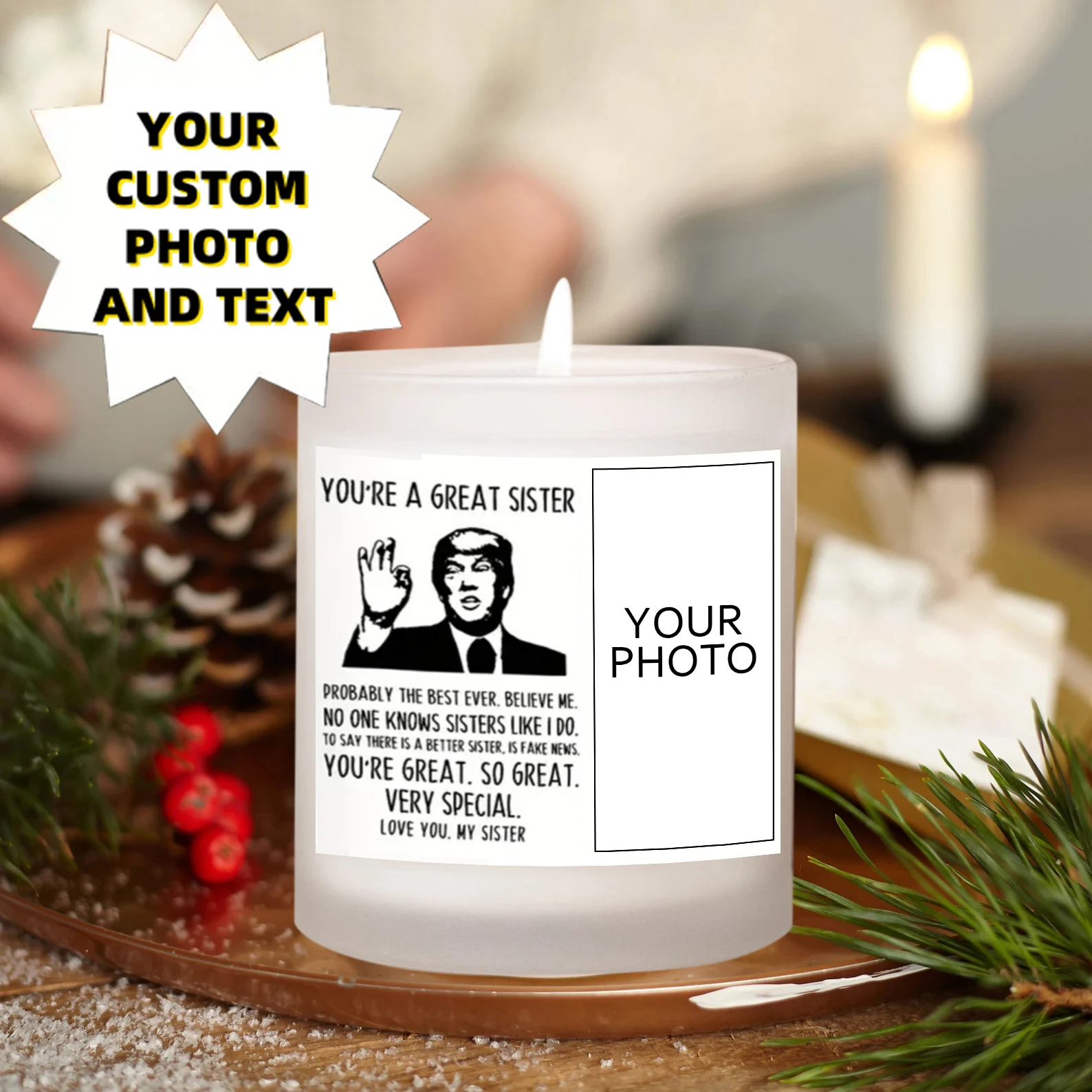 

7oz(200g)Personalized frosted candles, customized sisters photos, birthday gifts, wedding candles, Christmas gifts