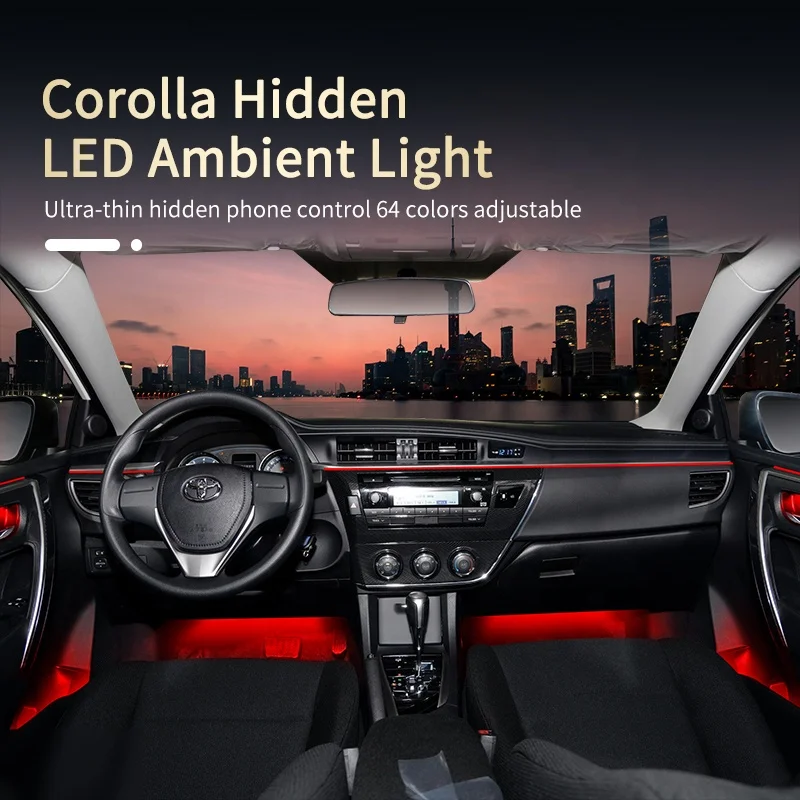 Most Popular 64 Colours Car Interior Lights R Decoration Light APP Control Car Ambient Light Kit For Toyota Corolla