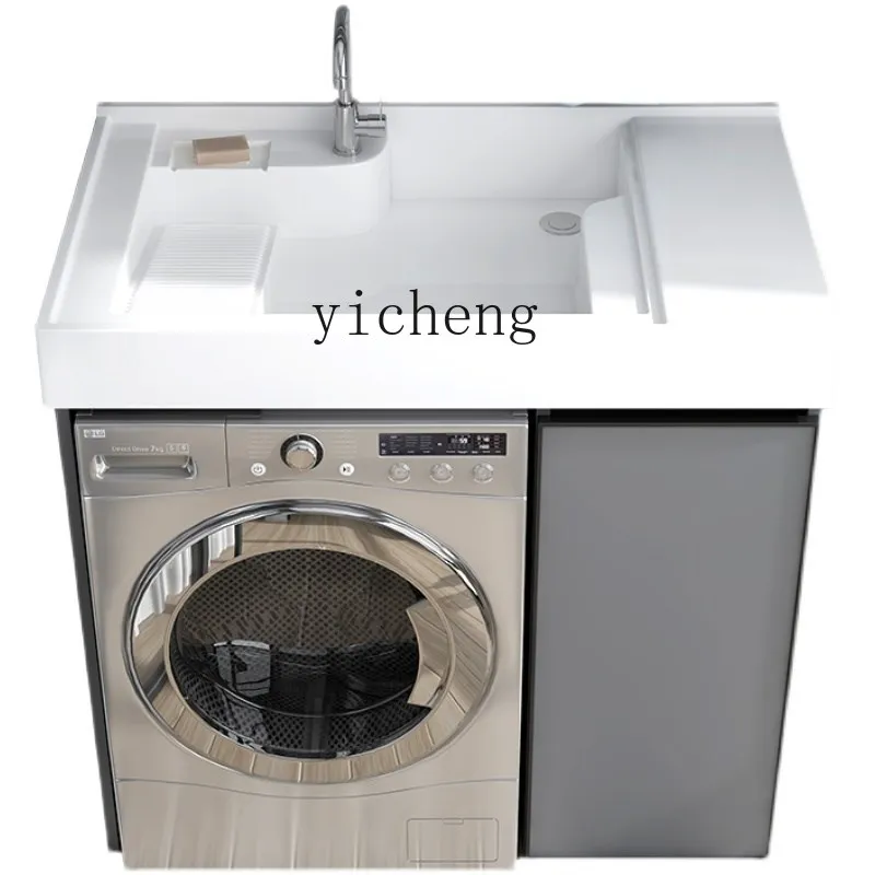 

ZC Alumimum Washing Machine Cabinet Quartz Stone Basin with Washboard Washbasin Balcony Assembled Cabinet