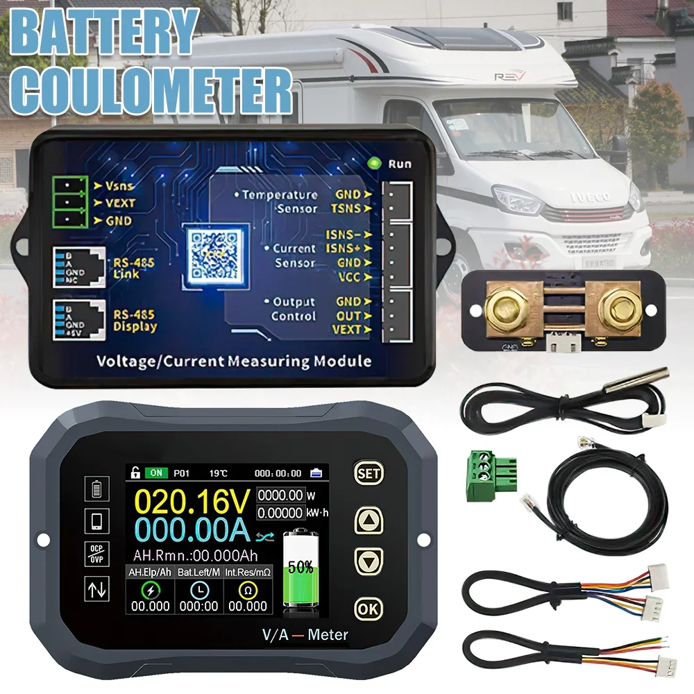 KG-140F Bluetooth Battery Monitor 0-120V 400A Battery Tester Voltage Current VA Battery Coulomb Meter Capacity Indicator